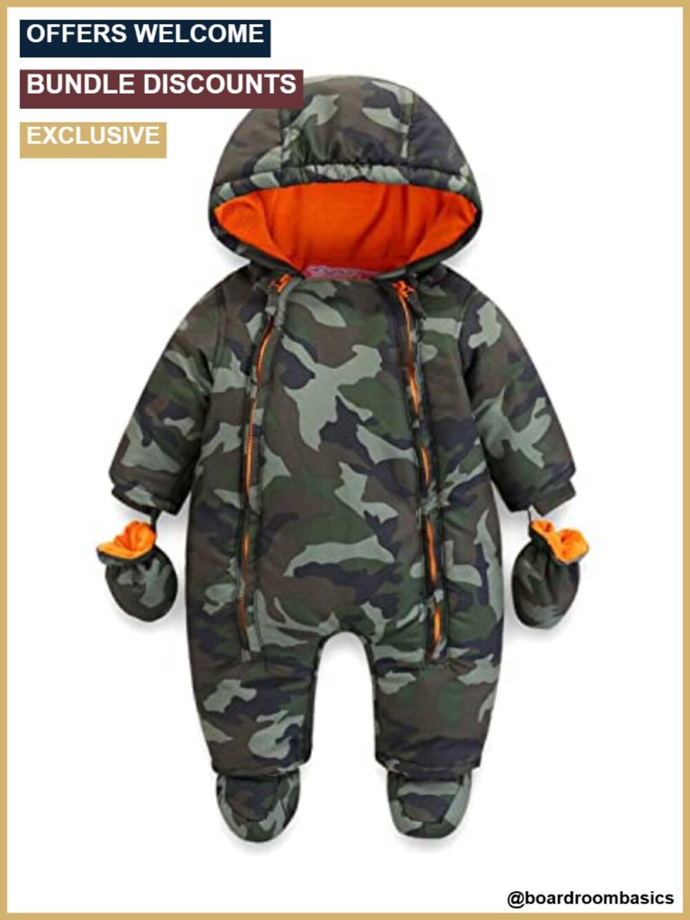 Baby Toddler Winter Snowsuit Hooded One-Piece Fleece Lined Water-Repellent